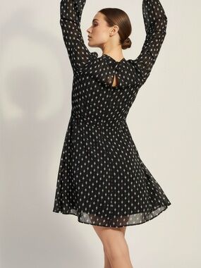 H&M Spring Black Dress: Printed Long-Sleeve Mini /Dark Bohemian/Fit and Flare